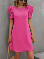 Fam Fam Round Neck Puff Sleeve Mini Dress.