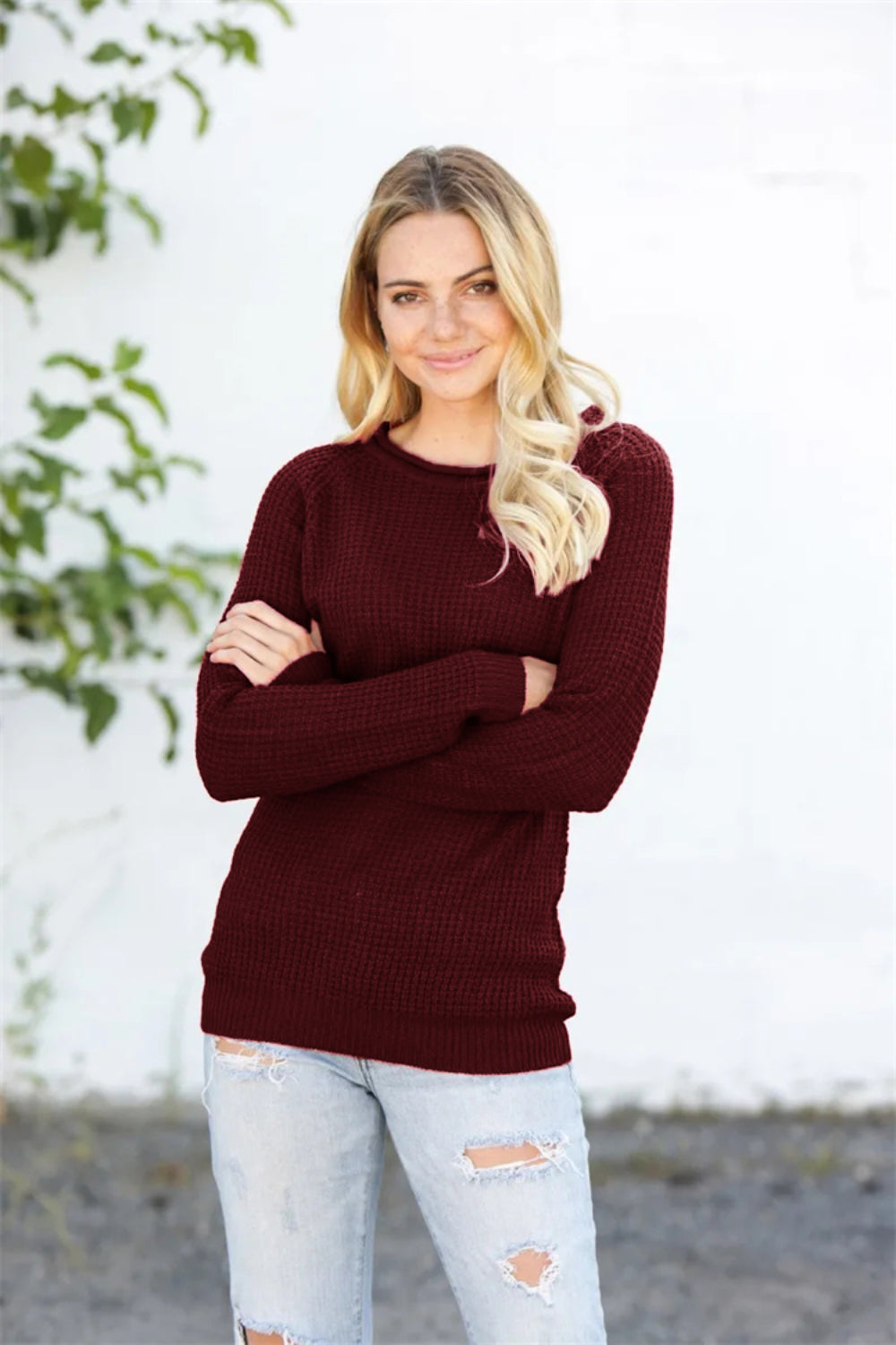 Round Neck Raglan Sleeve Sweater.