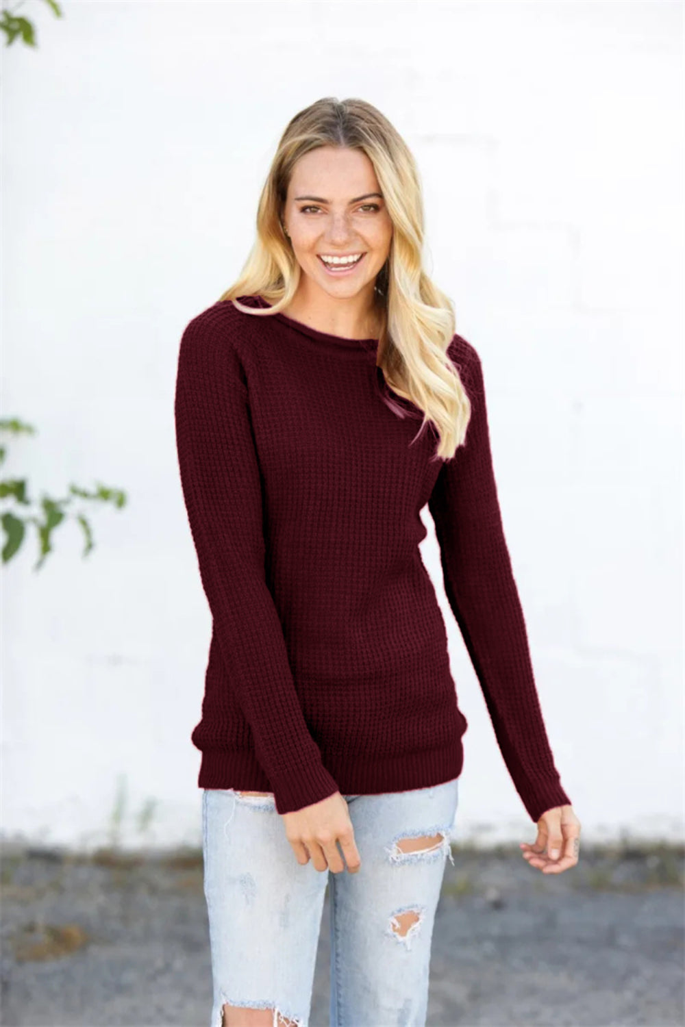 Round Neck Raglan Sleeve Sweater.