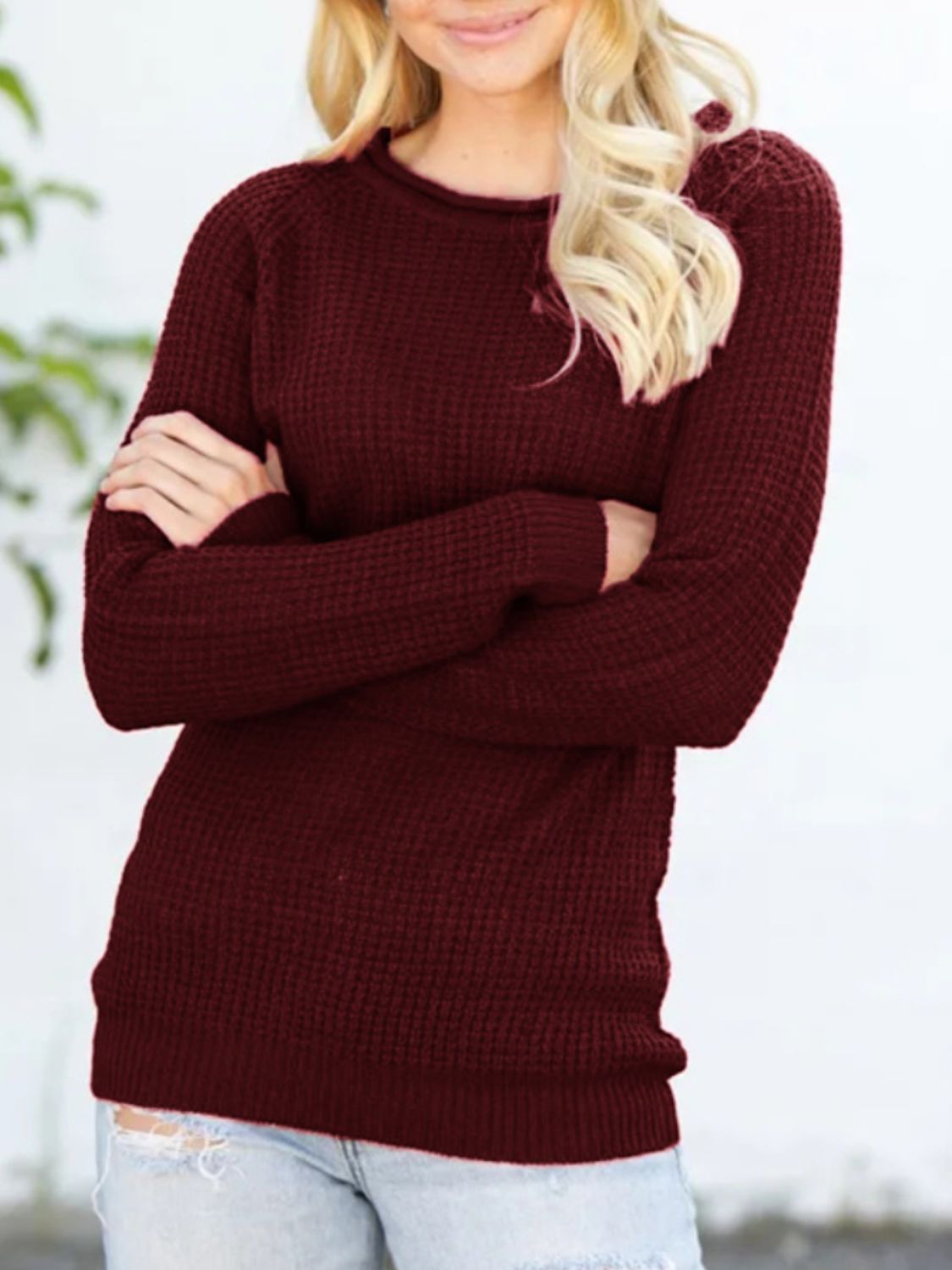 Round Neck Raglan Sleeve Sweater.
