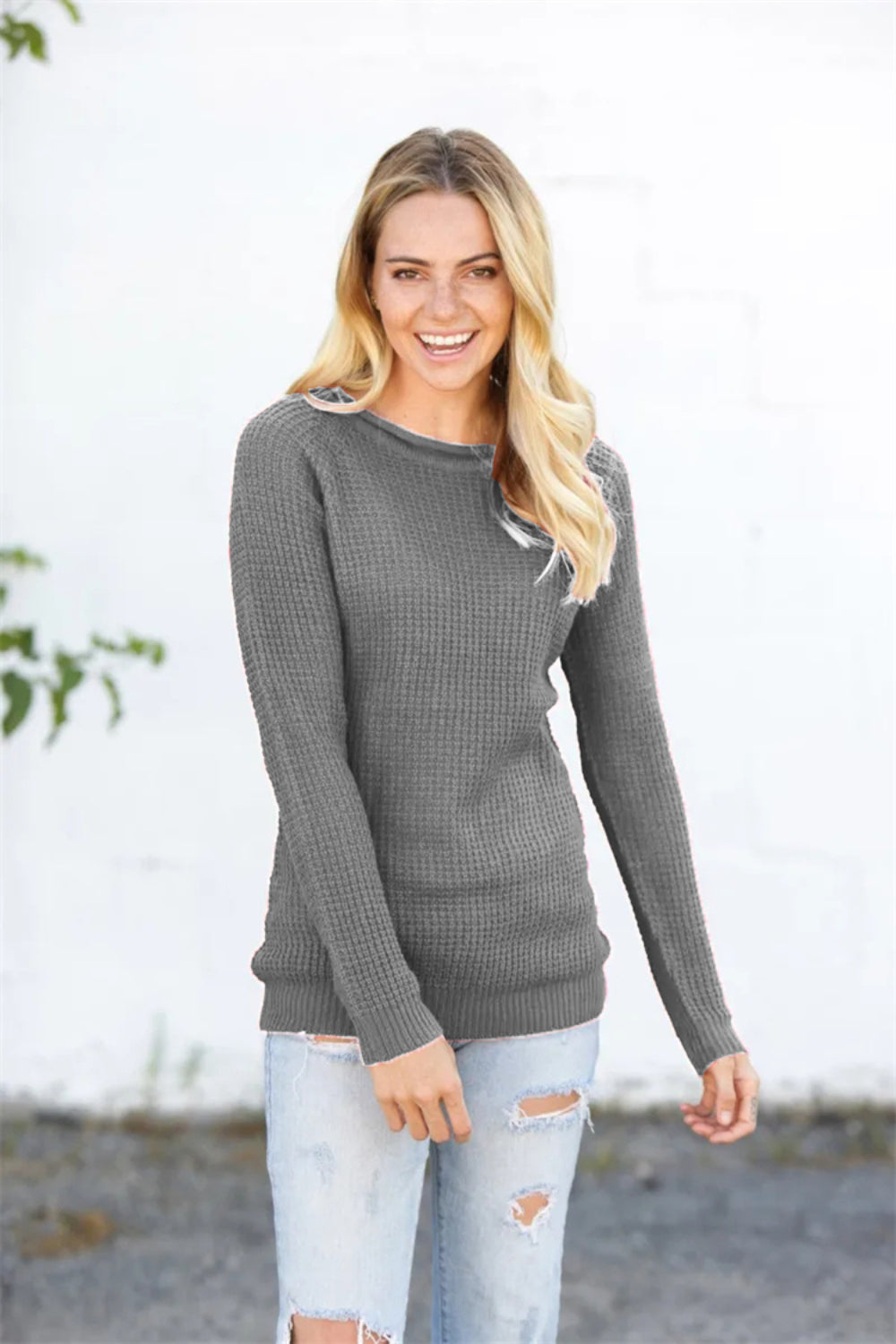 Round Neck Raglan Sleeve Sweater.
