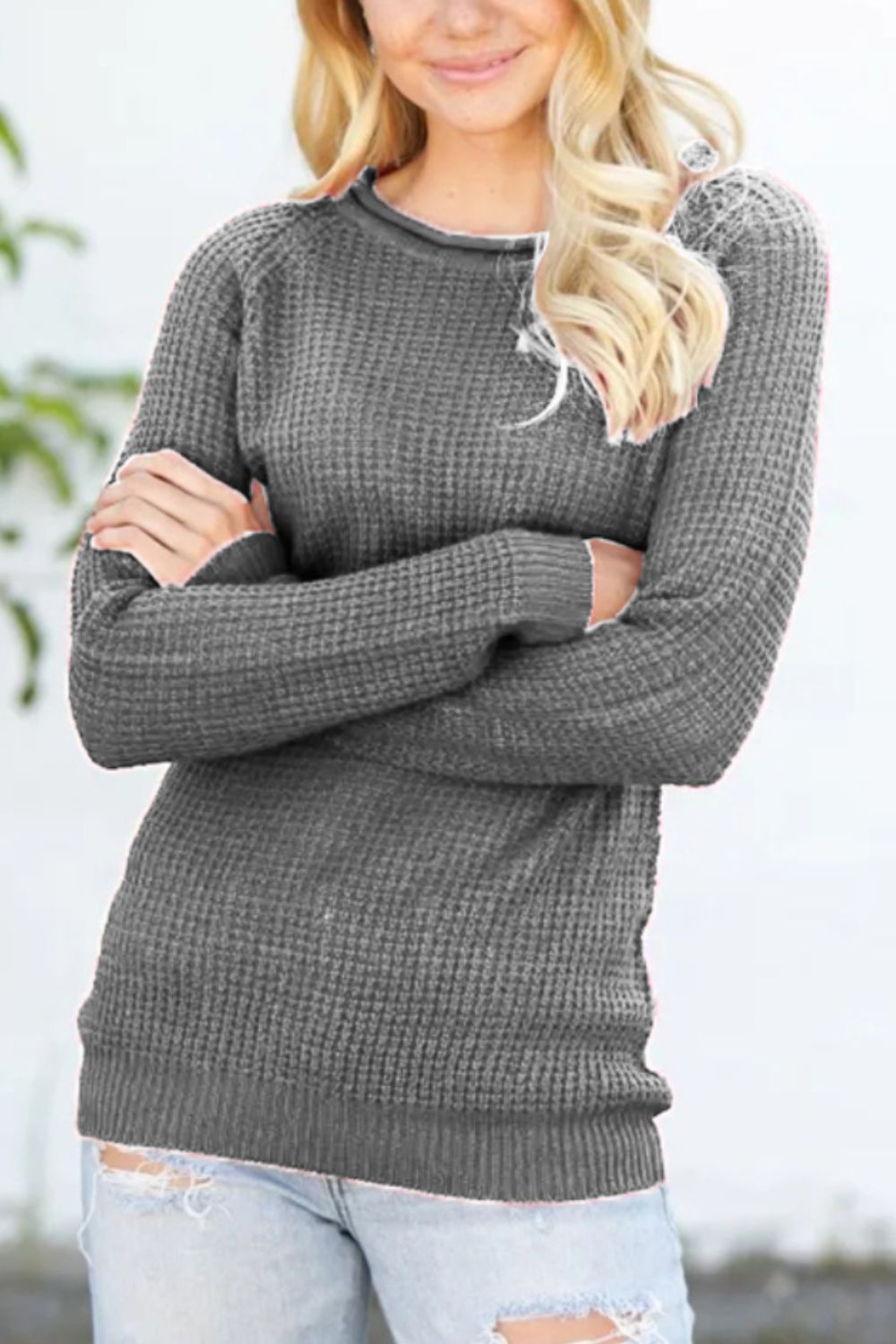 Round Neck Raglan Sleeve Sweater.