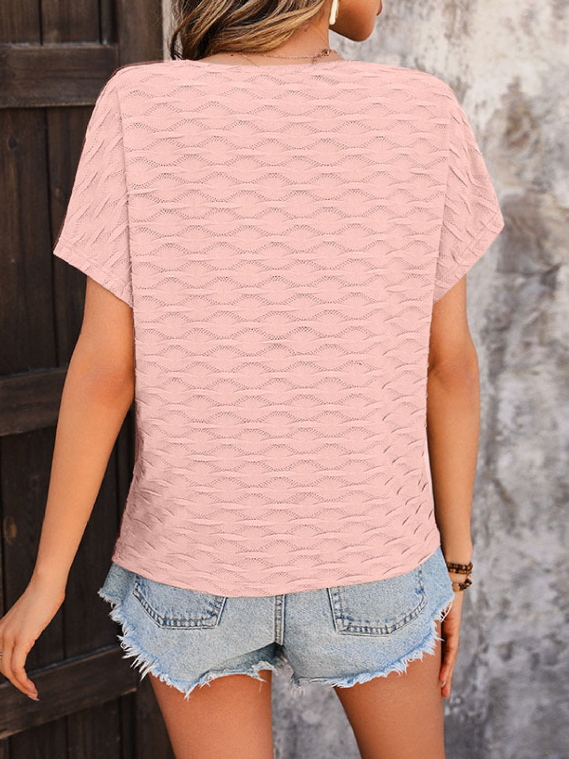 Round Neck Short Sleeve Blouse.