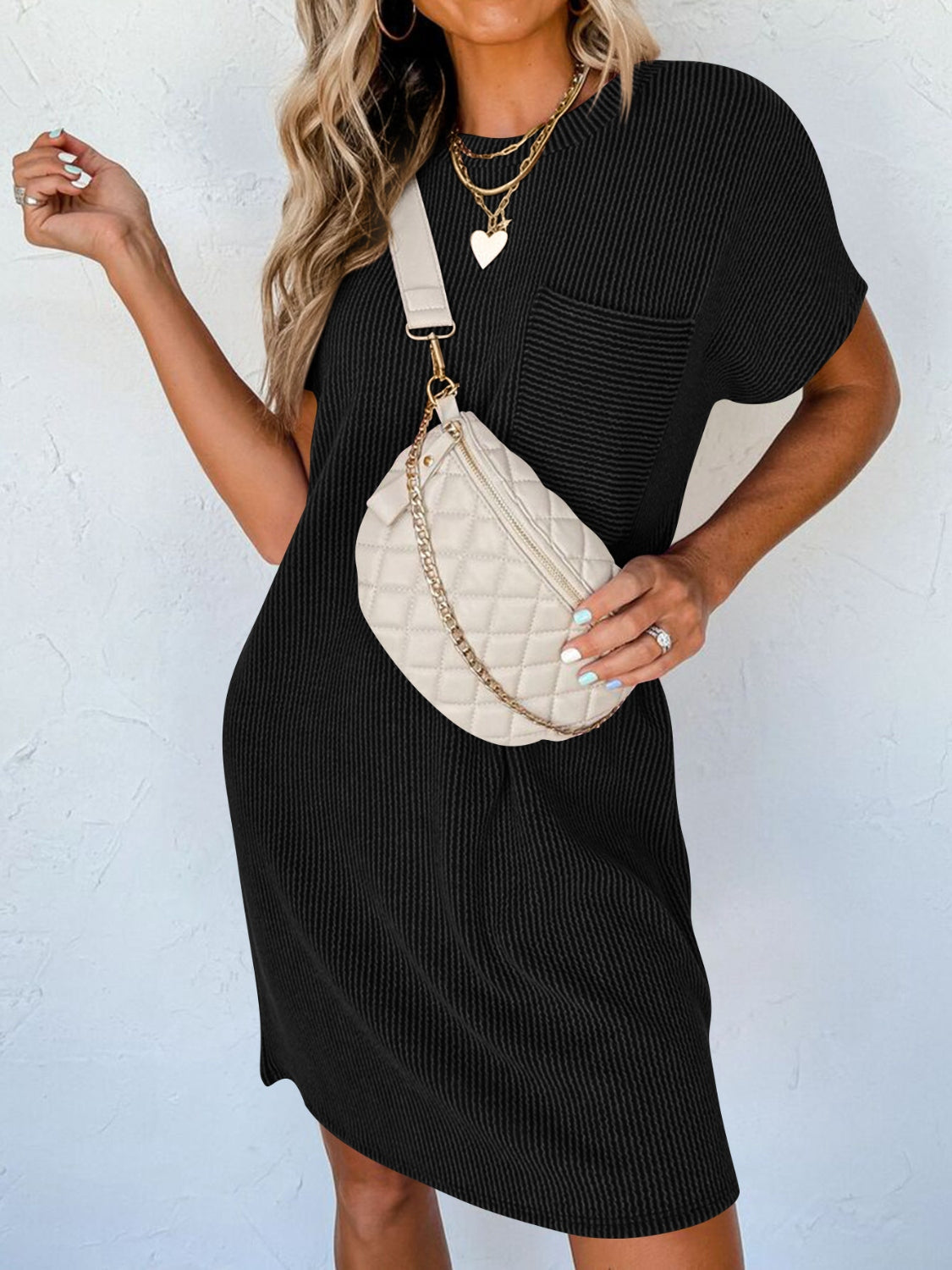 Lovelet Round Neck Short Sleeve Mini Dress.