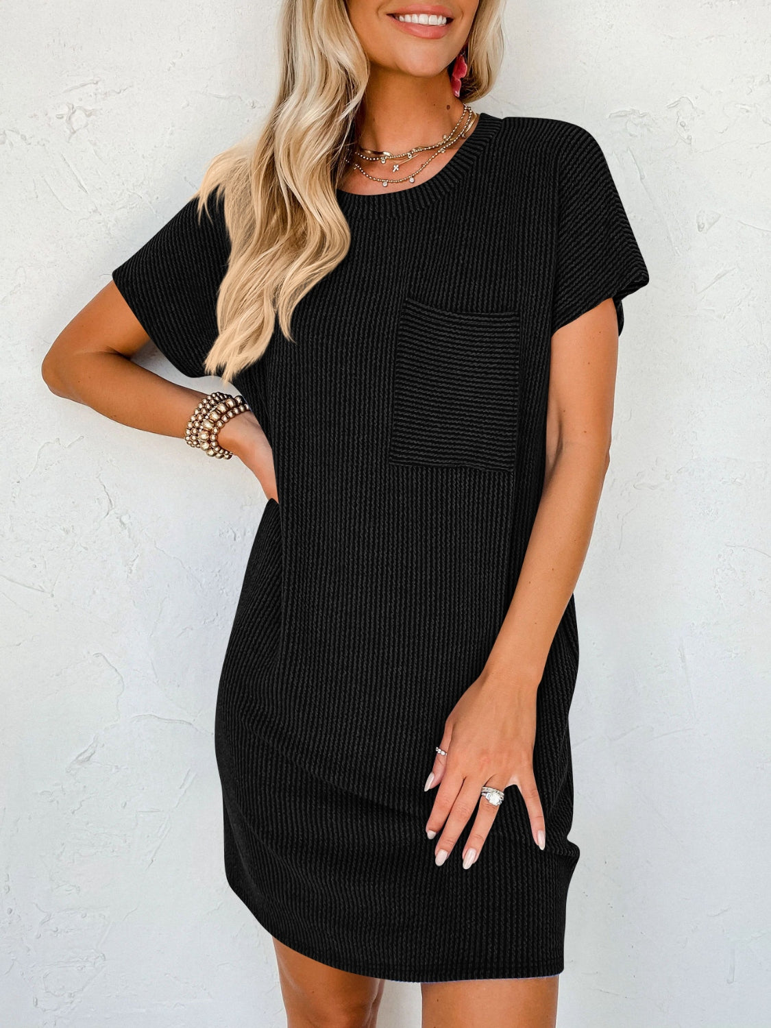 Lovelet Round Neck Short Sleeve Mini Dress.