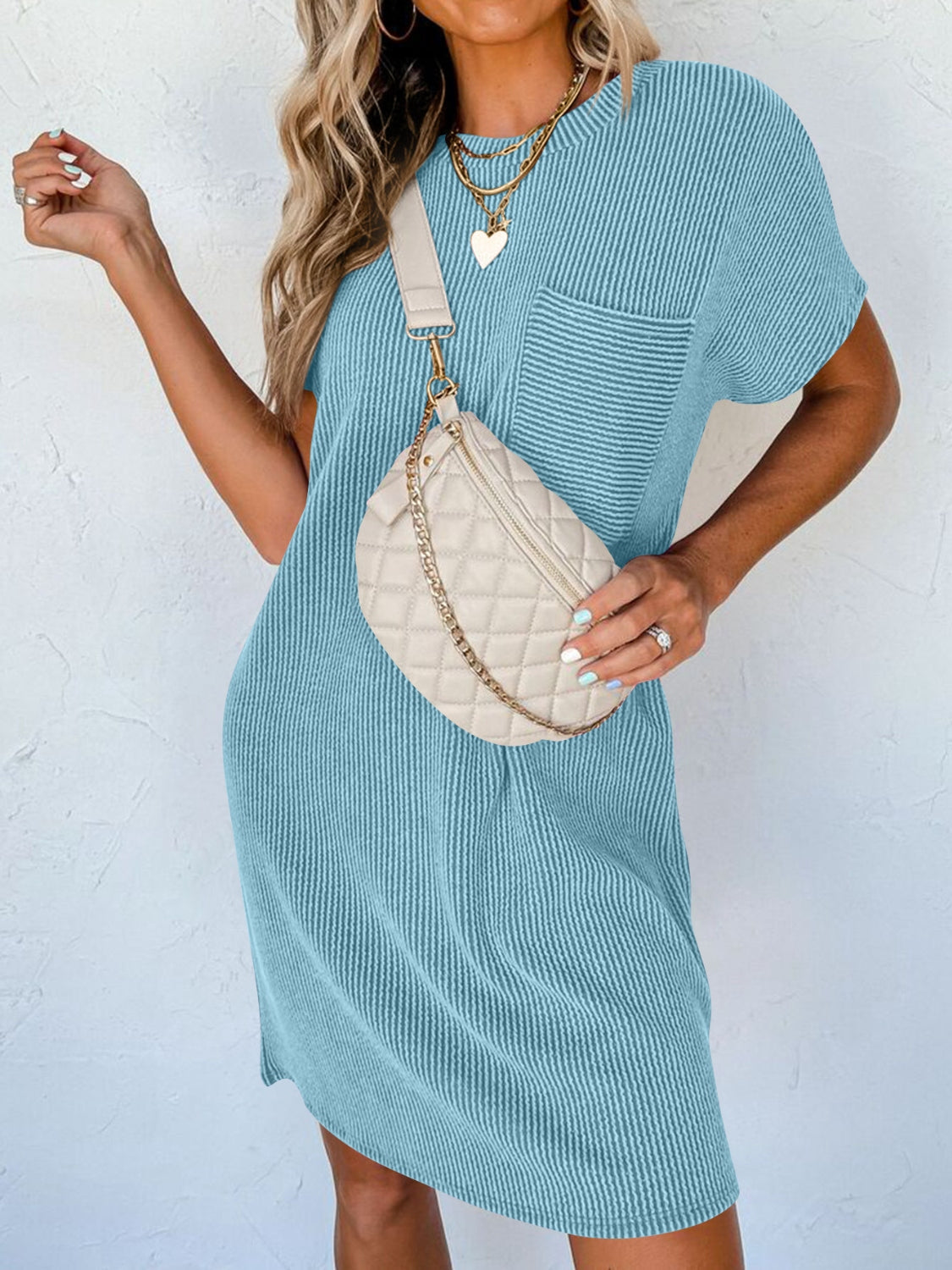 Lovelet Round Neck Short Sleeve Mini Dress.