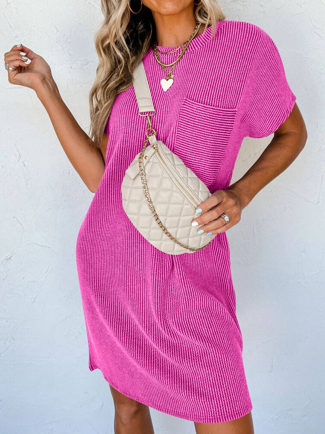 Lovelet Round Neck Short Sleeve Mini Dress.