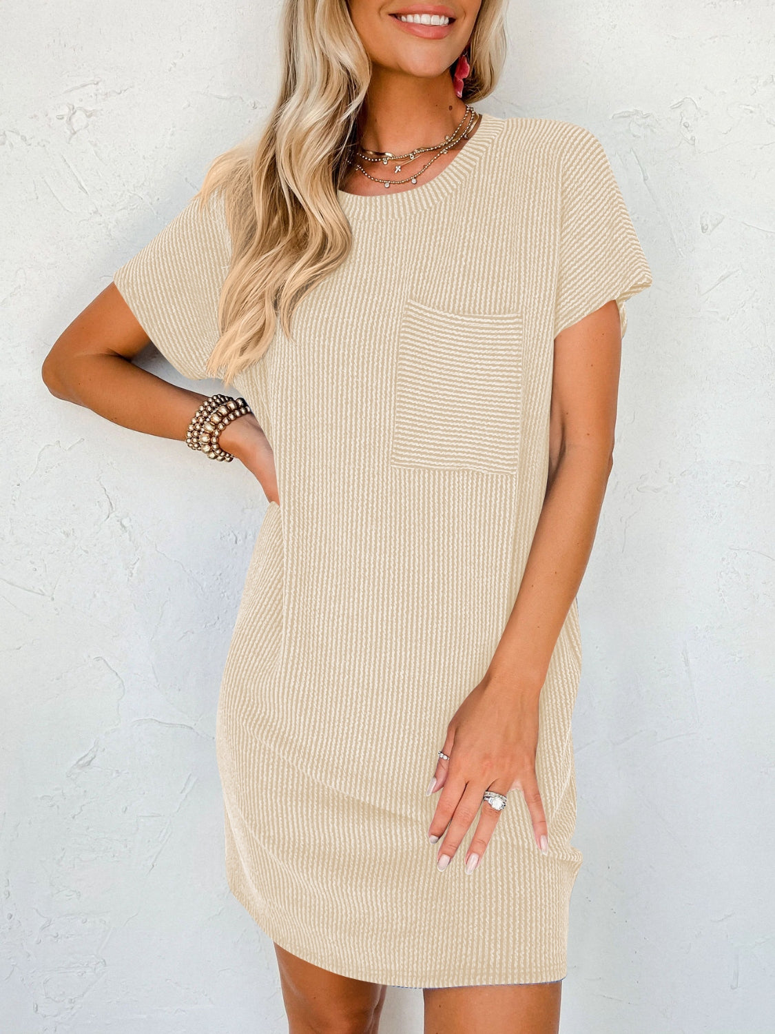 Lovelet Round Neck Short Sleeve Mini Dress.
