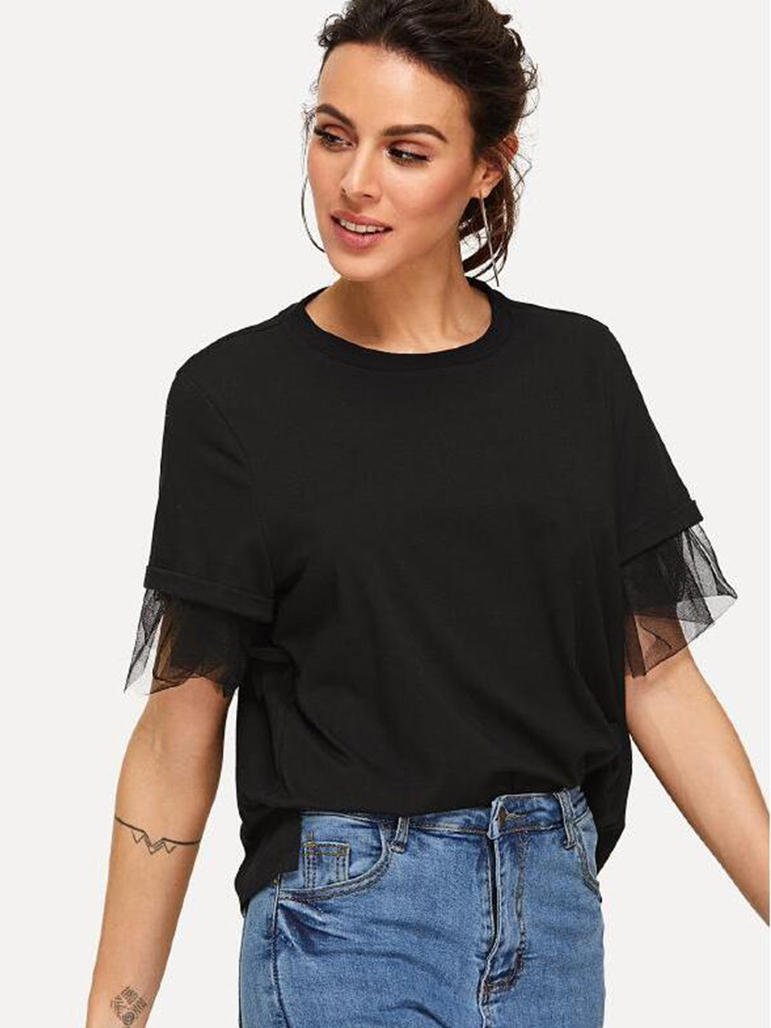 Round Neck Short Sleeve Top.
