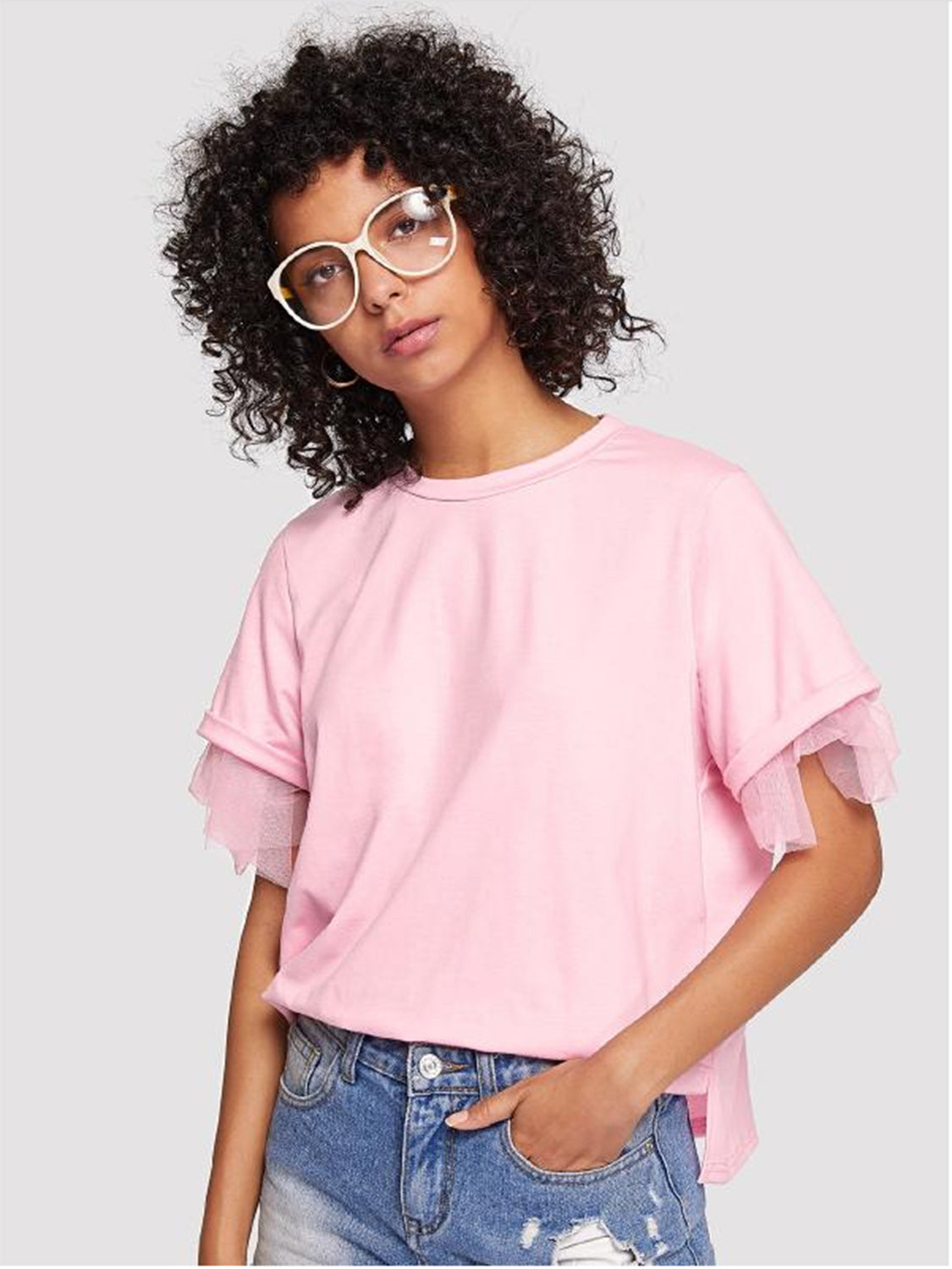Round Neck Short Sleeve Top.