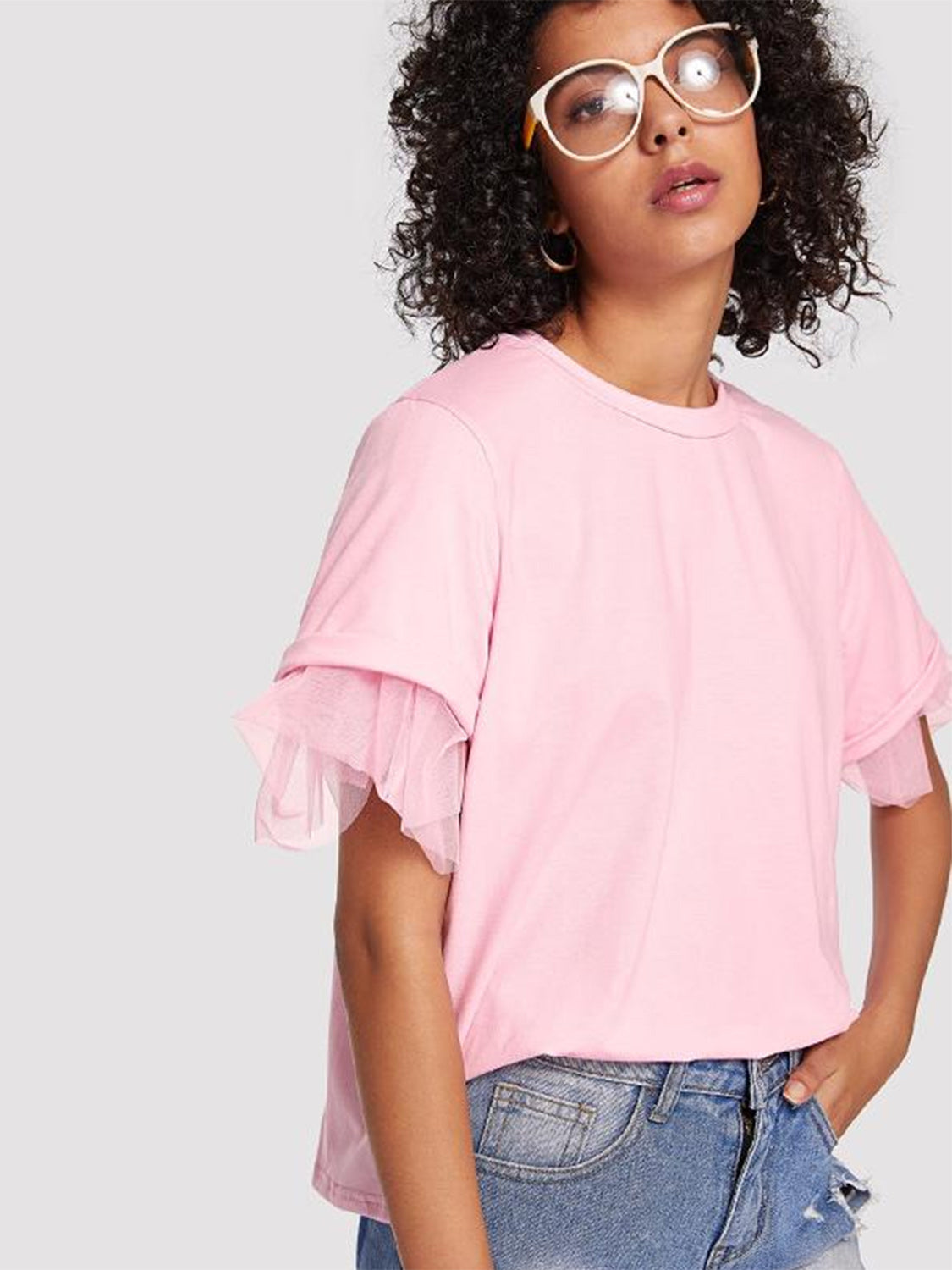 Round Neck Short Sleeve Top.