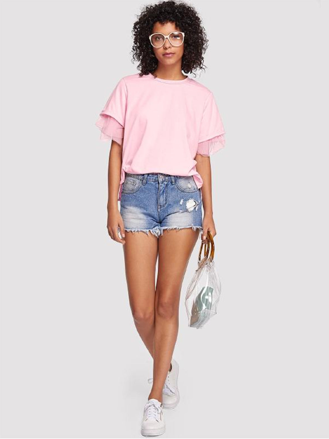 Round Neck Short Sleeve Top.