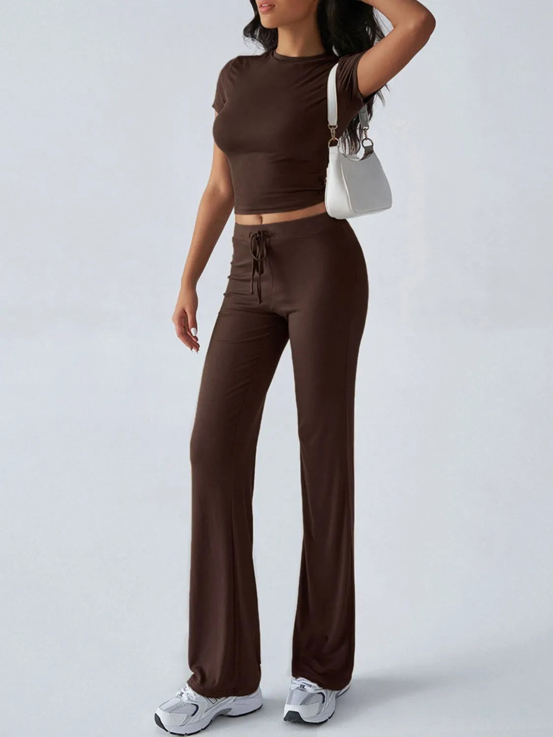 Round Neck Short Sleeve Top and Pants Set.