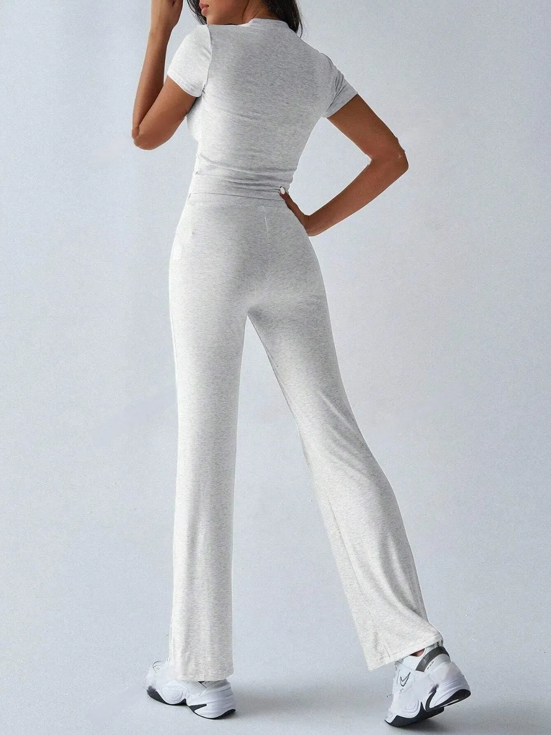 Round Neck Short Sleeve Top and Pants Set.