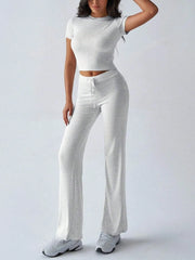Round Neck Short Sleeve Top and Pants Set.