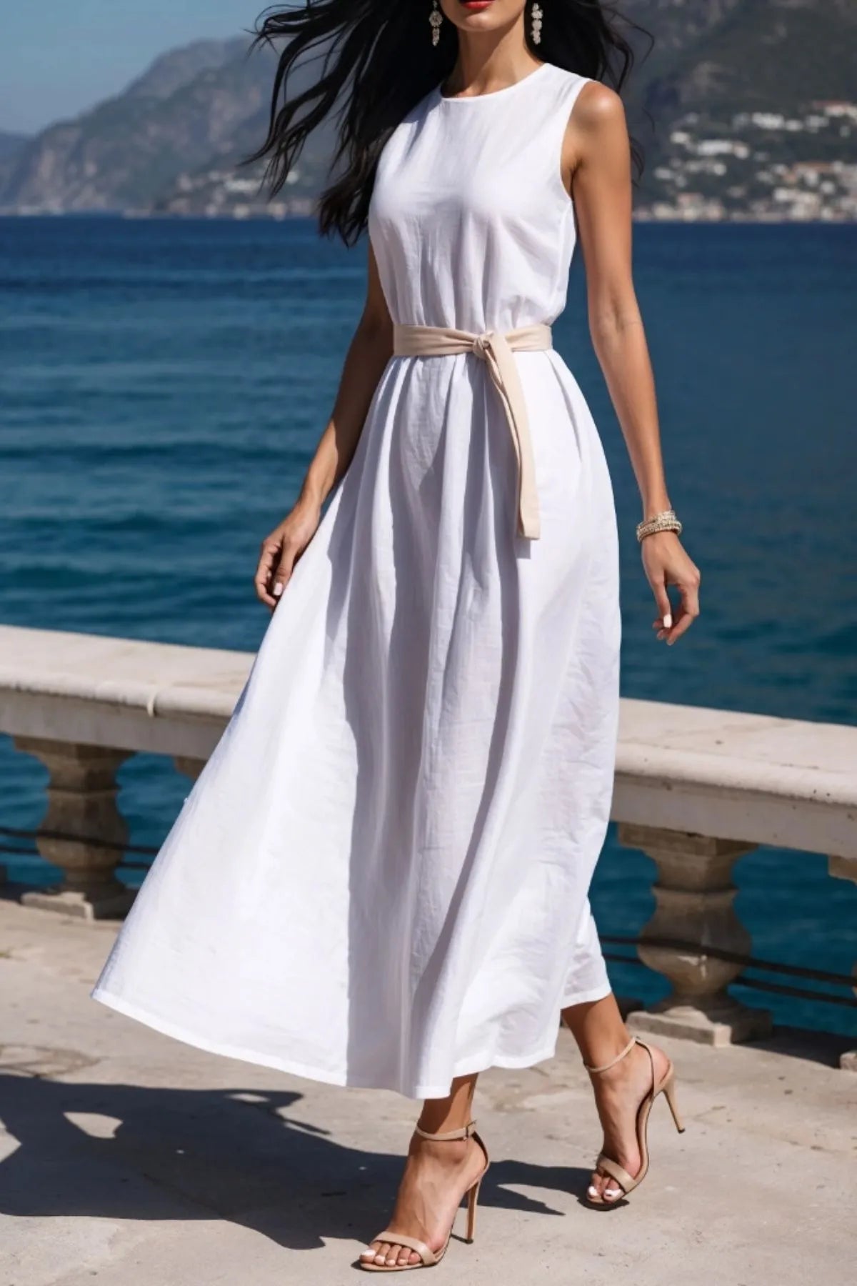 Round Neck Sleeveless Midi Dress.