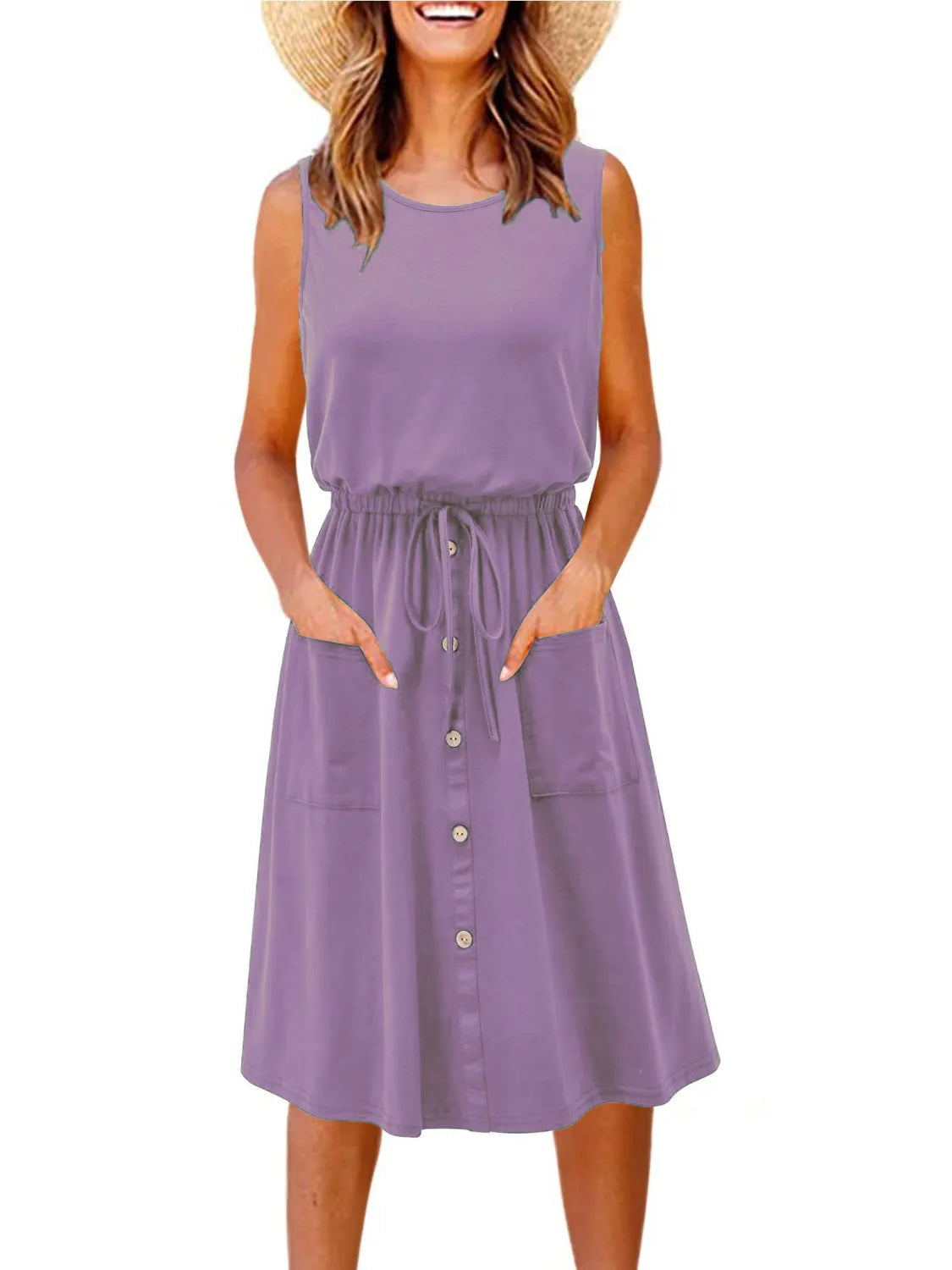 Full Size Round Neck Sleeveless Tank Dress Plus Size.