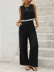 Round Neck Sleeveless Top and Pants Set.