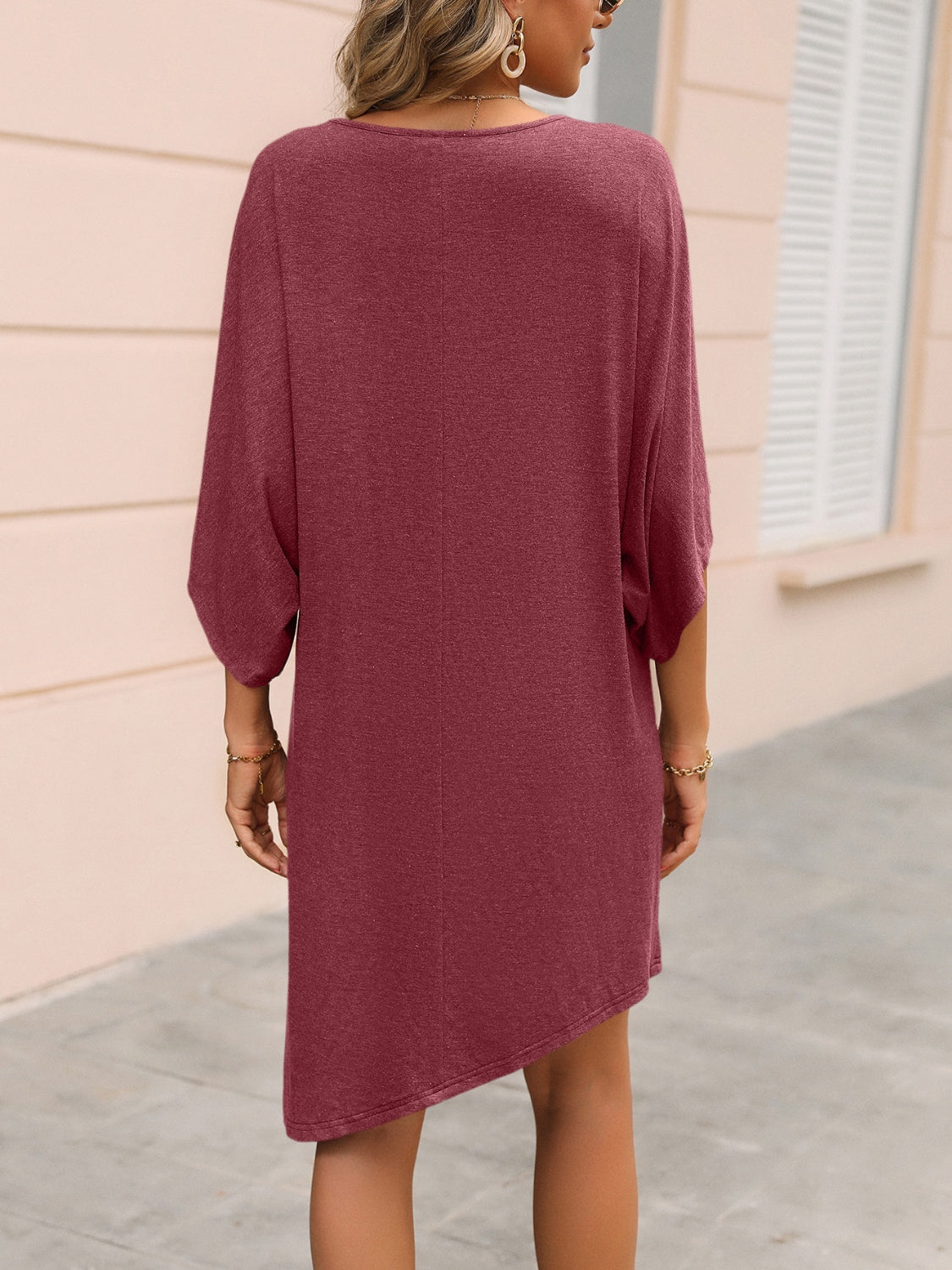 Ivy Lane Round Neck Three-Quarter Sleeve Tee Dress.