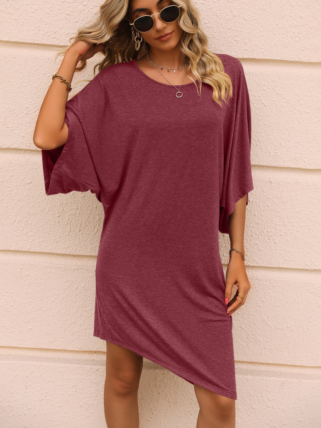Ivy Lane Round Neck Three-Quarter Sleeve Tee Dress.
