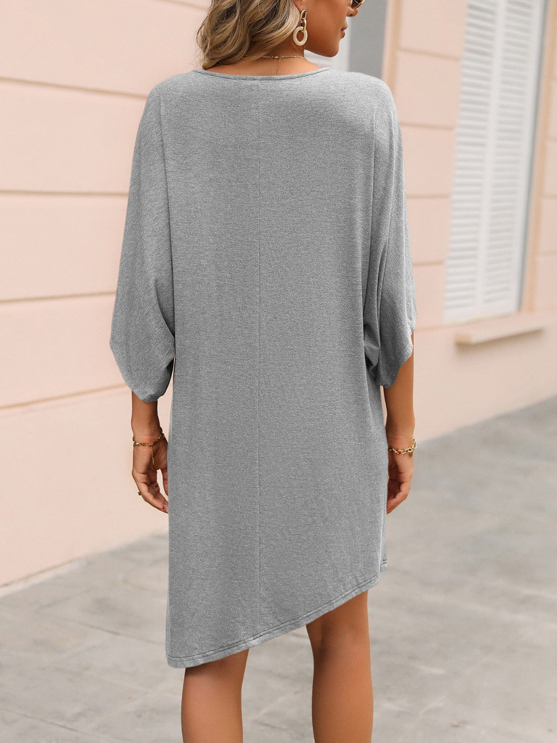 Ivy Lane Round Neck Three-Quarter Sleeve Tee Dress.