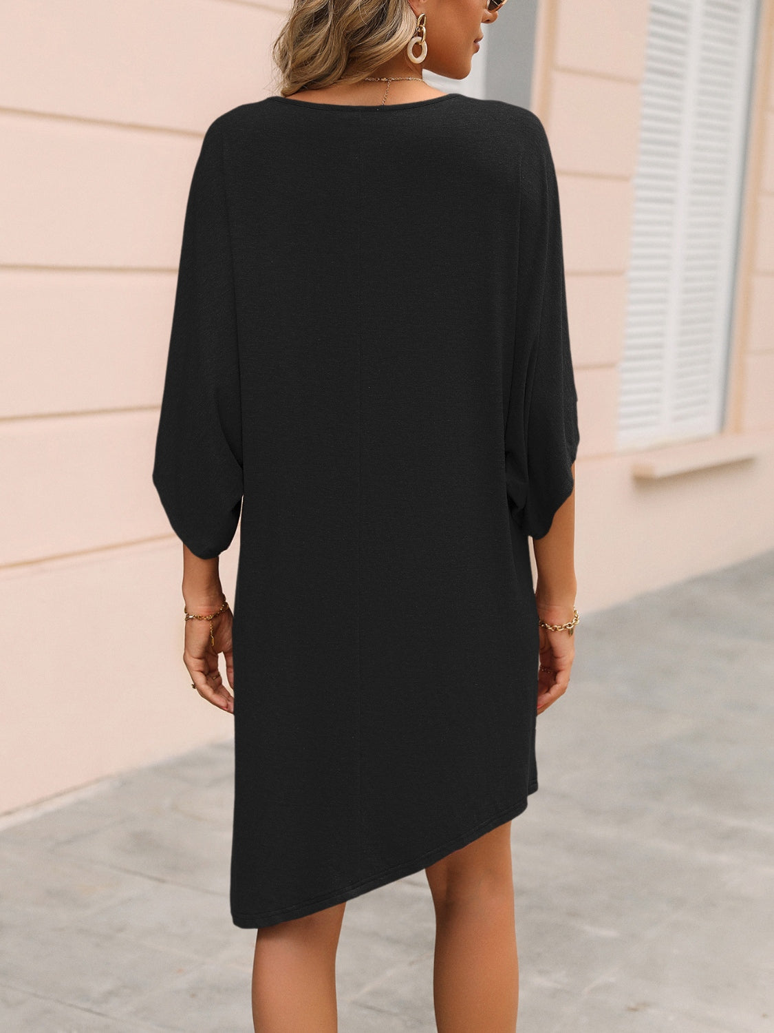 Ivy Lane Round Neck Three-Quarter Sleeve Tee Dress.