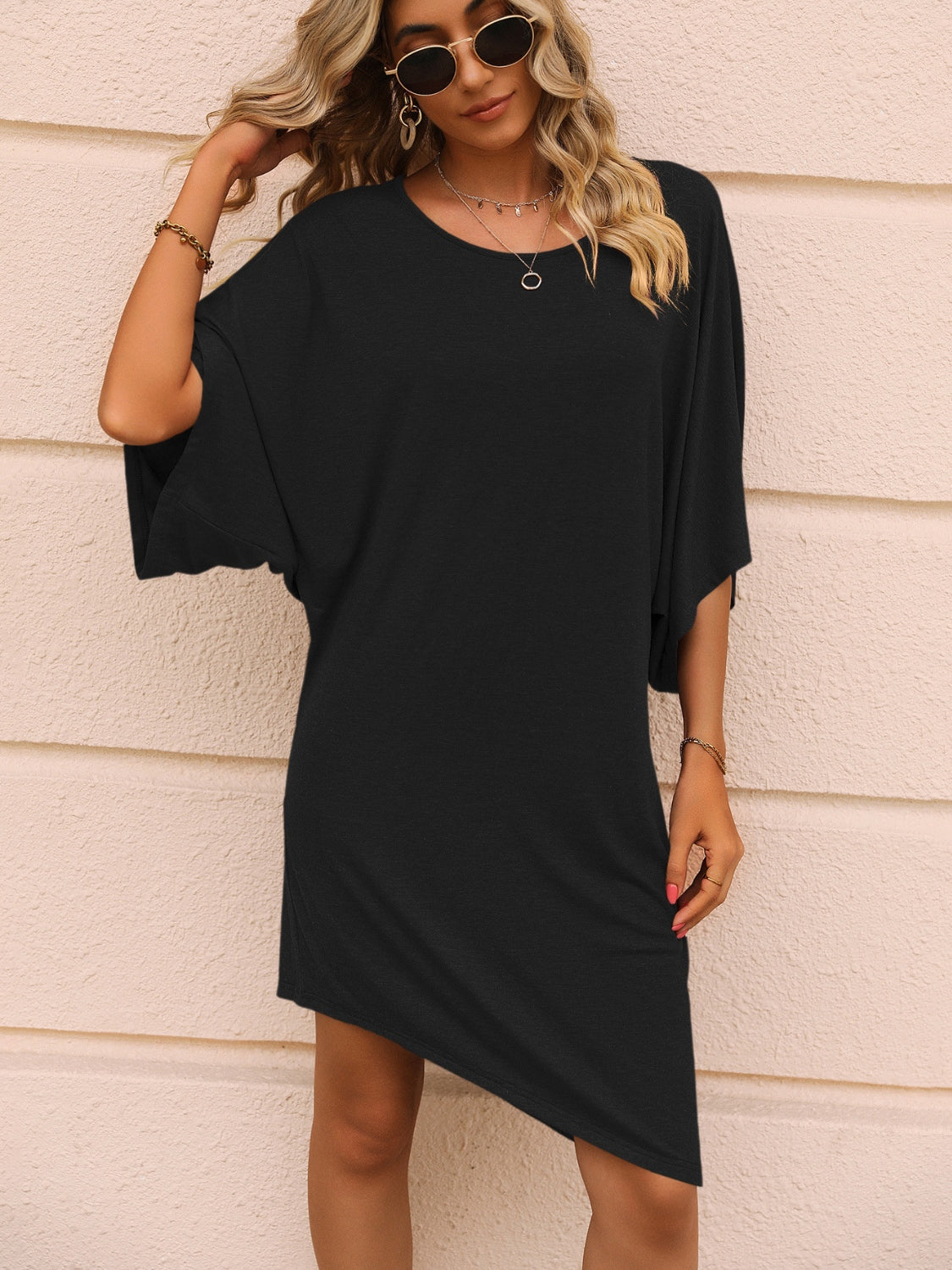 Ivy Lane Round Neck Three-Quarter Sleeve Tee Dress.
