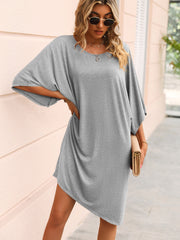 Ivy Lane Round Neck Three-Quarter Sleeve Tee Dress.