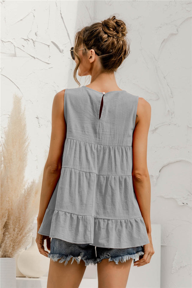 Round neck tiered babydoll tank top.