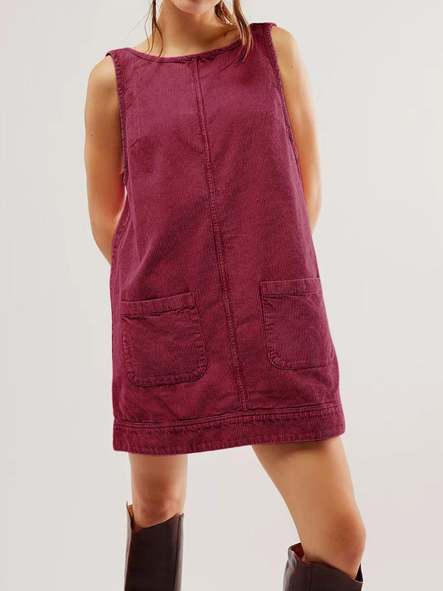 Mandy Round Neck Wide Strap Mini Dress with Pockets.