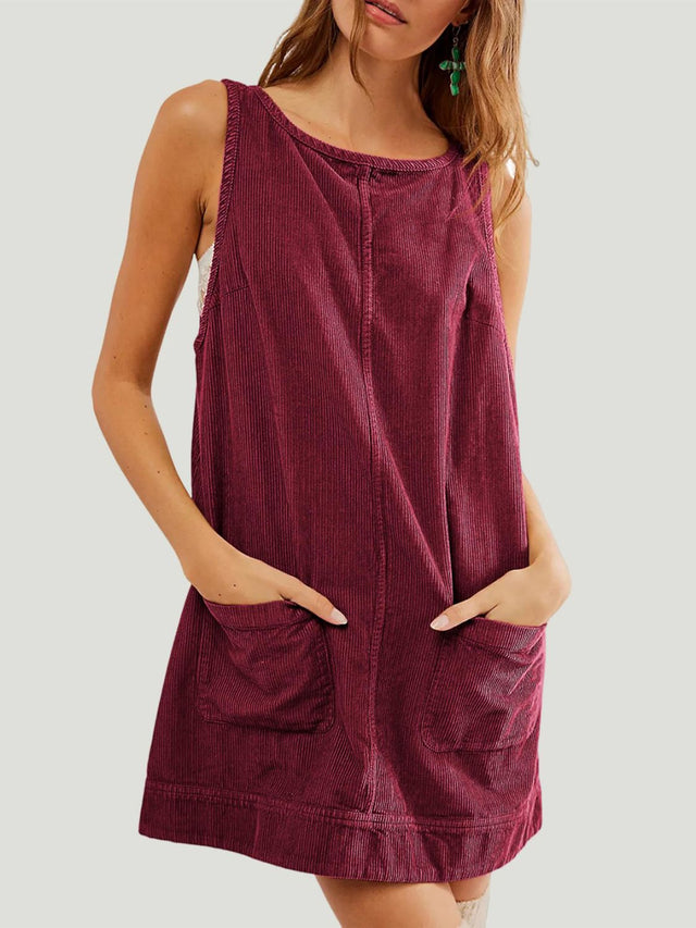 Mandy Round Neck Wide Strap Mini Dress with Pockets.
