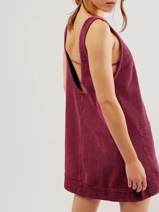Mandy Round Neck Wide Strap Mini Dress with Pockets.