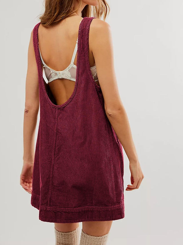 Mandy Round Neck Wide Strap Mini Dress with Pockets.