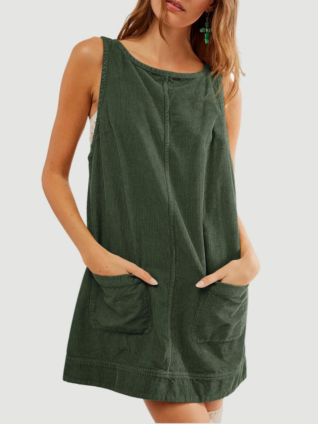 Mandy Round Neck Wide Strap Mini Dress with Pockets.