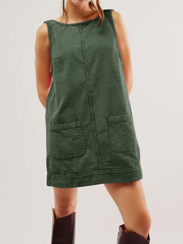 Mandy Round Neck Wide Strap Mini Dress with Pockets.