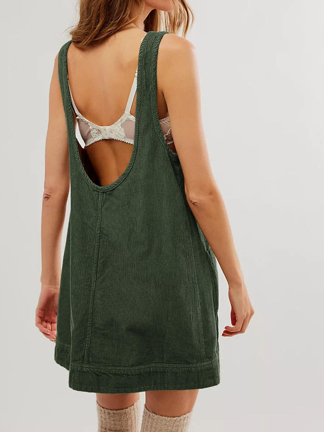 Mandy Round Neck Wide Strap Mini Dress with Pockets.