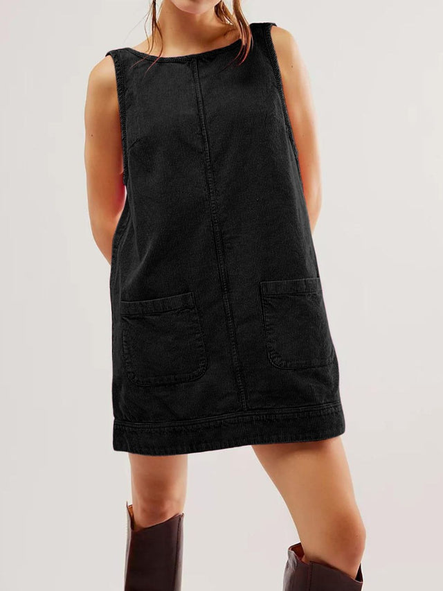 Mandy Round Neck Wide Strap Mini Dress with Pockets.