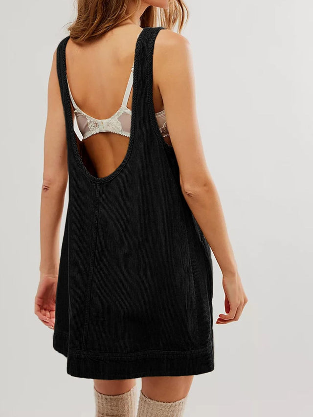 Mandy Round Neck Wide Strap Mini Dress with Pockets.