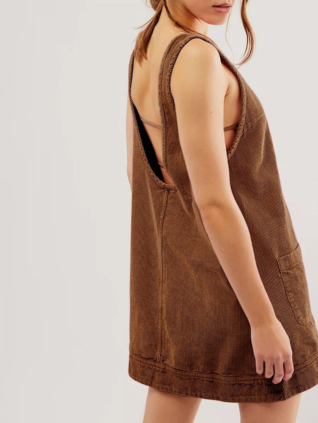Mandy Round Neck Wide Strap Mini Dress with Pockets.