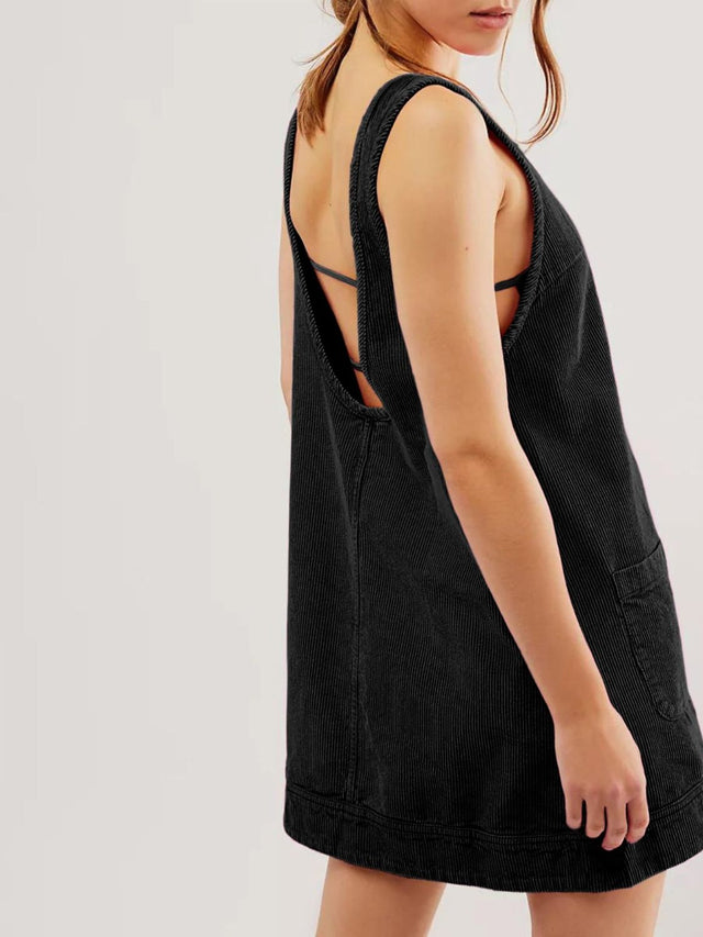 Mandy Round Neck Wide Strap Mini Dress with Pockets.