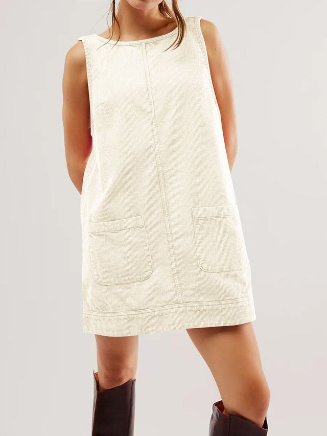 Mandy Round Neck Wide Strap Mini Dress with Pockets.