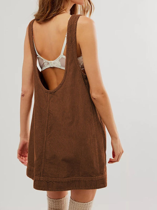 Mandy Round Neck Wide Strap Mini Dress with Pockets.