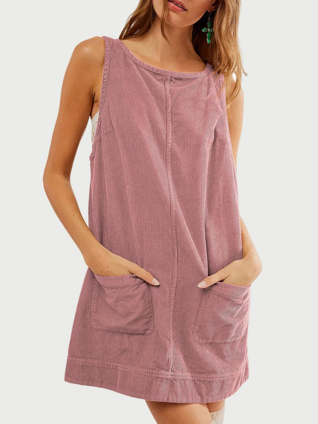 Mandy Round Neck Wide Strap Mini Dress with Pockets.
