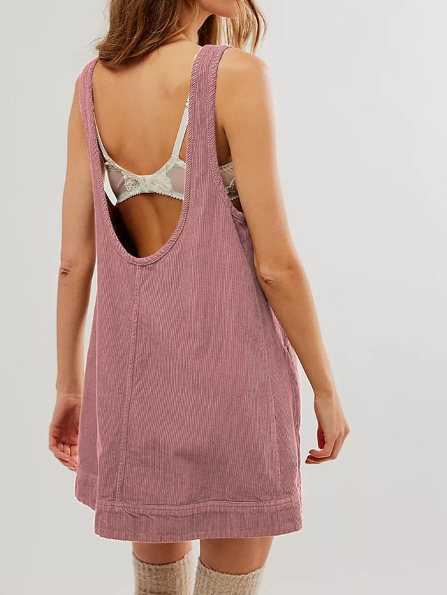 Mandy Round Neck Wide Strap Mini Dress with Pockets.