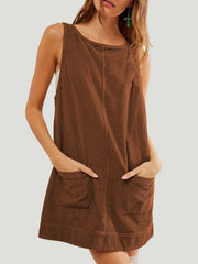 Mandy Round Neck Wide Strap Mini Dress with Pockets.