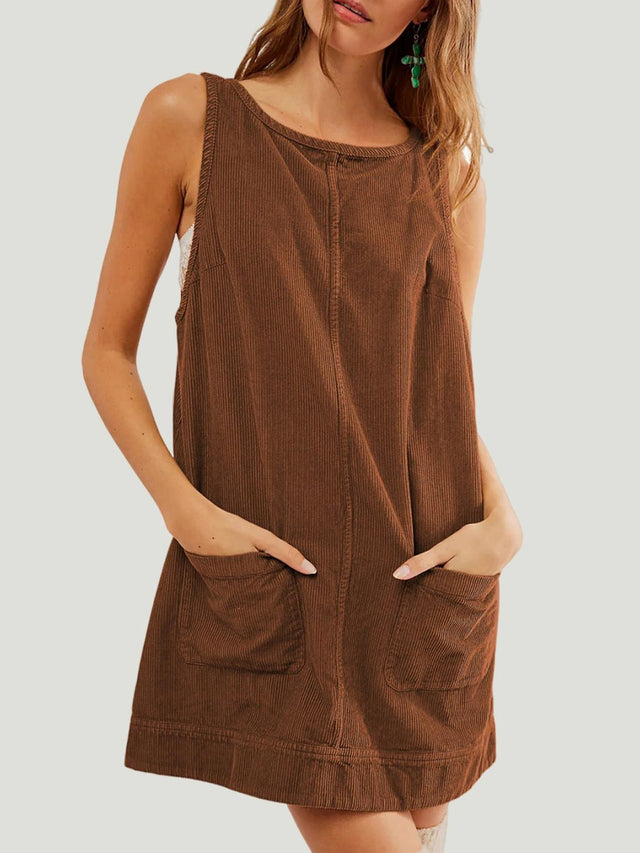Mandy Round Neck Wide Strap Mini Dress with Pockets.