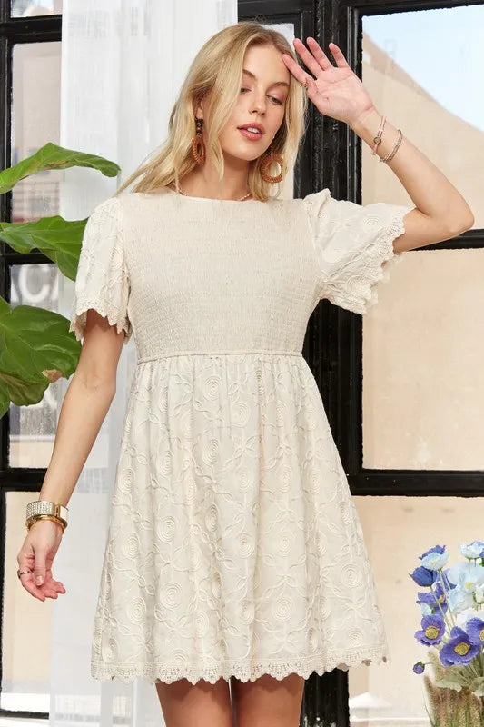Adora Round Neck Crinkle Babydoll Dress.