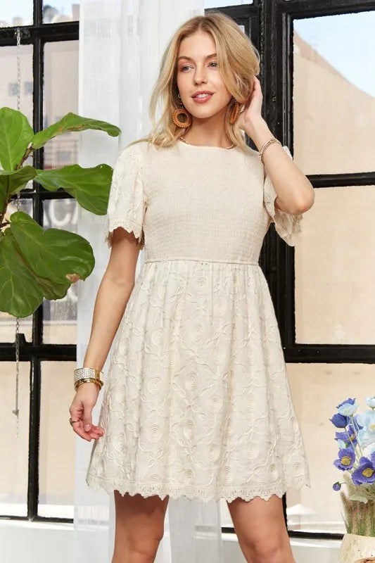 Adora Round Neck Crinkle Babydoll Dress.