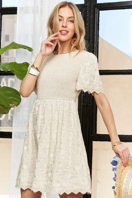 Adora Round Neck Crinkle Babydoll Dress.