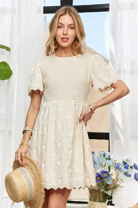 Adora Round Neck Crinkle Babydoll Dress.